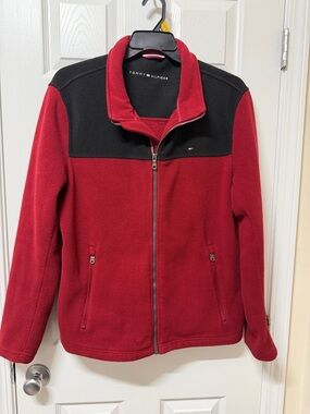 Tommy Hilfiger Red and Black Full-Zip Fleece Jacket L